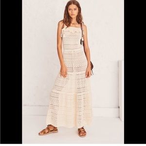 Ba&sh Cal Crochet Cream Boho Tie Shoulders Cotton Maxi Dress Size Small